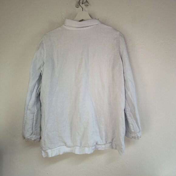 J. Jill Womens Long Sleeve Linen Popover Shirt Blouse Medium Light Blue Casual - Picture 2 of 10